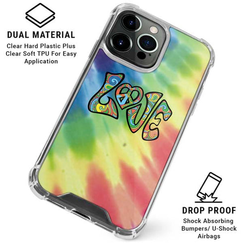 Liquid Blue Tie Dye Peace & Love iPhone 16 Pro Clear Case